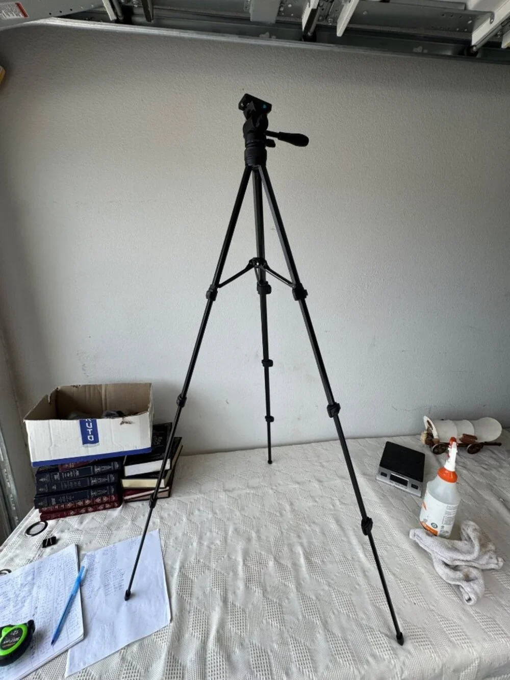 Lightweight Black Camera Tripod w Adjustable Head & Quick Release Plate